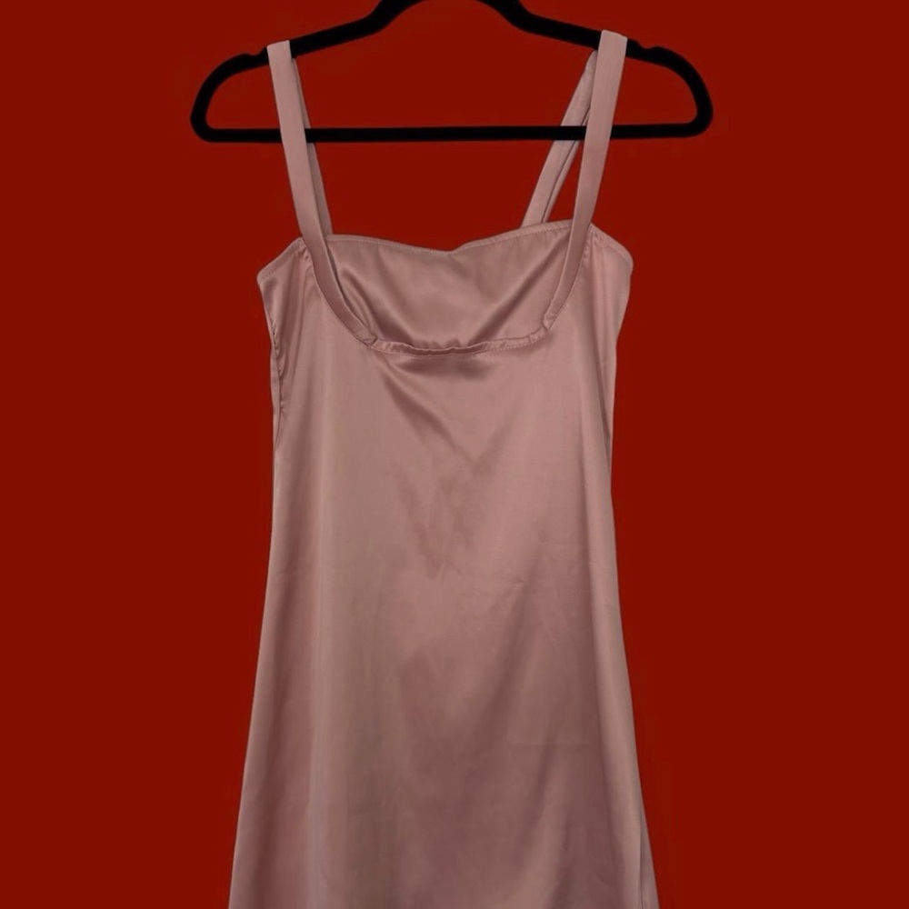 PINK SATIN MINI SLIP DRESS